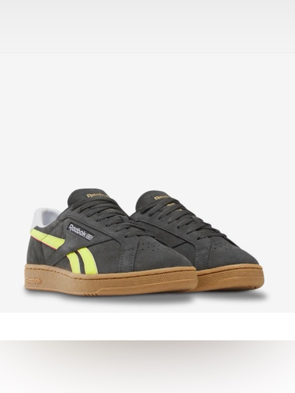 Reebok Men’s Suede Sneaker - Charcoal with Neon Yellow